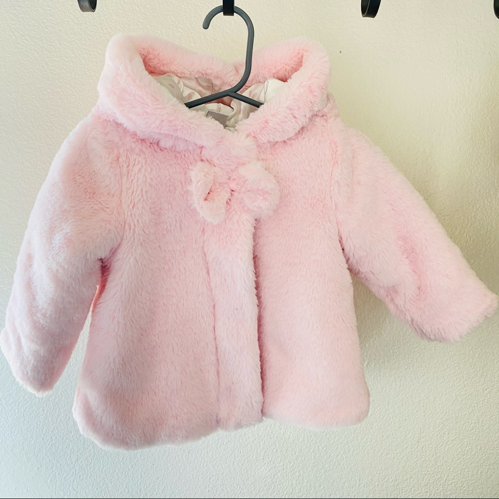 Little me pink fur winter jacket bow